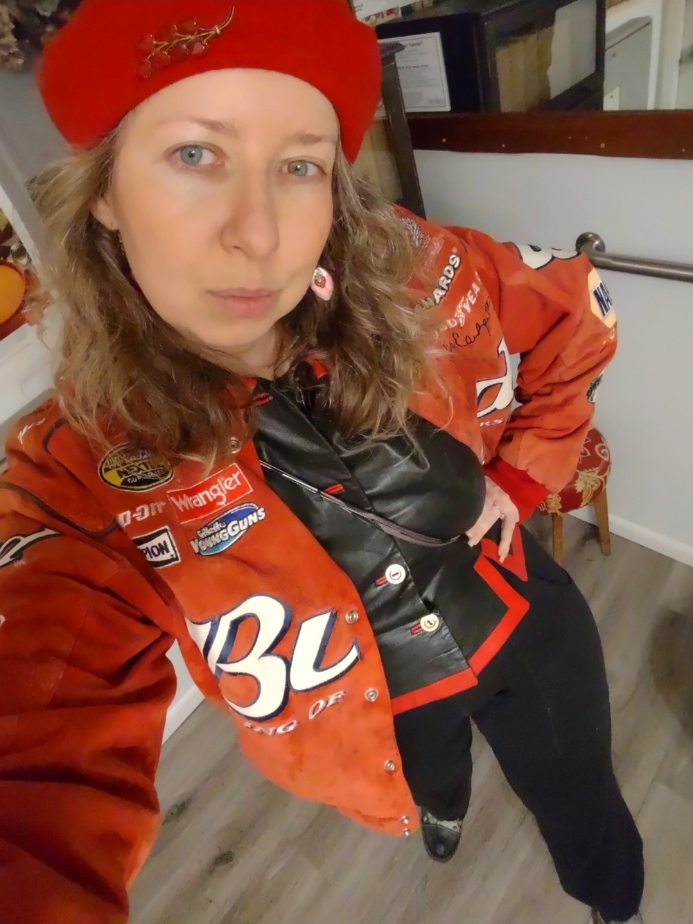 Red Vintage Embroidered Leather Racing Jacket